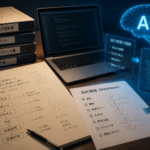 AI時代のソフトウェア開発をイメージした設計資産とAIコーディングのコンセプト画像